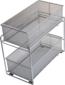 Featured ybm home silver 2 tier mesh sliding spice and sauces basket cabinet organizer drawer 2304