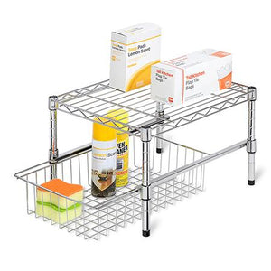 15-Inch Cabinet Organizer With Basket and Adjustable Shelf