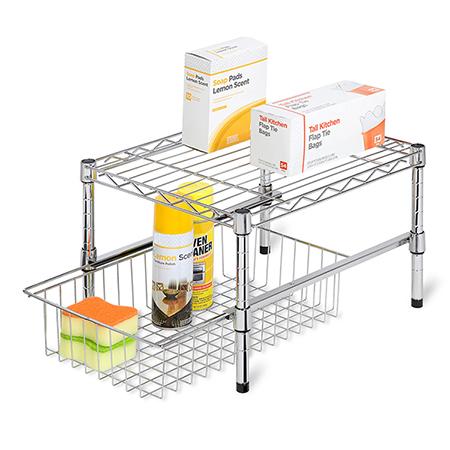 15-Inch Cabinet Organizer With Basket and Adjustable Shelf