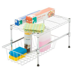 12-Inch Cabinet Organizer With Basket and Adjustable Shelf