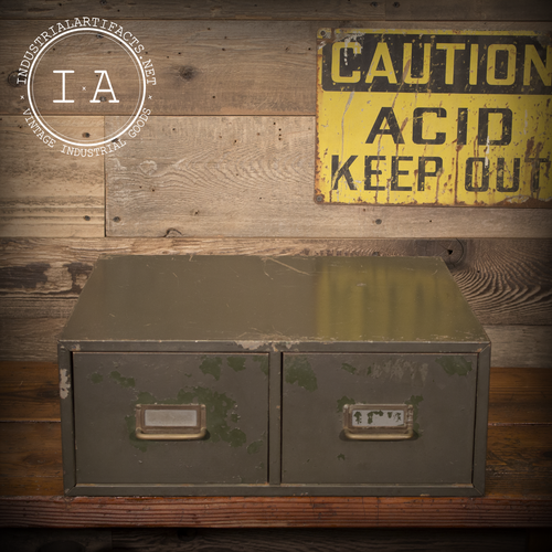 Vintage Industrial Steel Filing Two Drawer Filing Cabinet Organizer Address File Card Labeled Pull