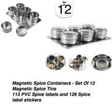 Load image into Gallery viewer, Stainless Steel Magnetic Spice Rack With Wall Mounted Spice Rack Organizer Perfect Chef Gifts For Women By LUD | Hanging Spice Rack Organizer Chef Tool Set - Pack Of 12