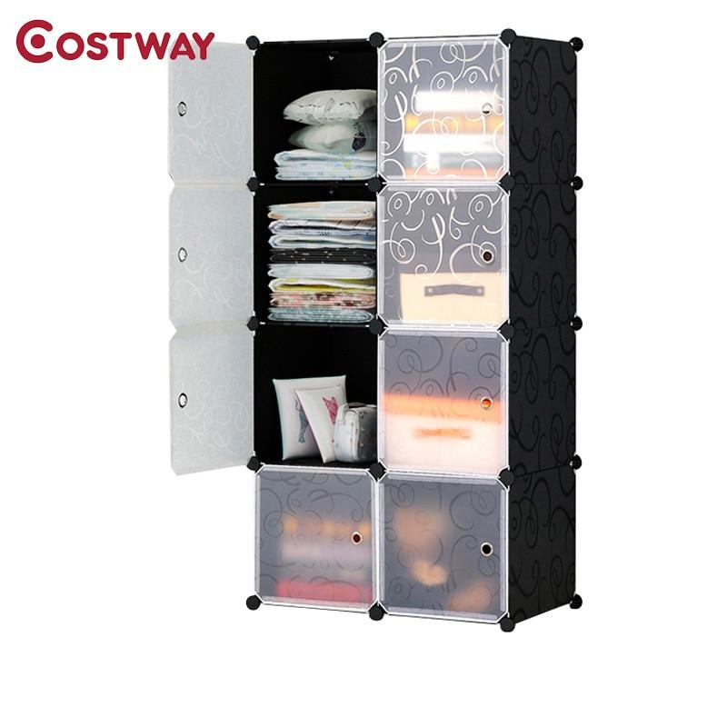 COSTWAY 8-Grid DIY Portable Simple Folding Wardrobe Assembled Resin Plastic Storage Cabinet Organizer W0240