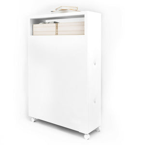 White Wooden Storage Cabinet Organizer with 4 Casters